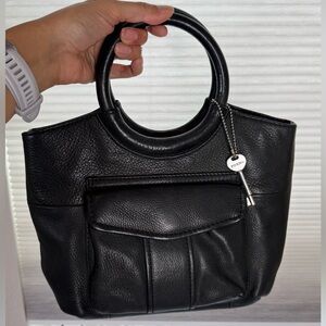 Fossil Black Pebbled Leather Ring Handle Tote‎ Mini Purse Satchel 75082 Y2K